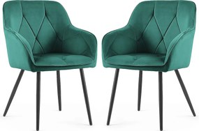Zestaw 4 zielonych krzeseł welurowych - Lorviano