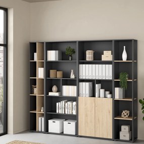 Wąski regał biurowy dwurzędowy 4 półki Sign 40 jackson hickory/szary mat