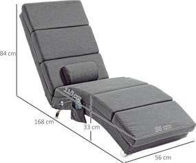 HOMCOM Fotel masujący z funkcją relaksu, leżak z 8 punktami wibracyjnymi, 5 trybów, wymiary 56 x 168 x 84 cm, Ciemnoszary