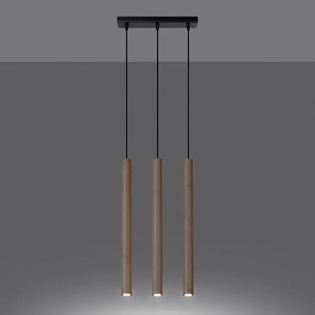 Lampy wiszące nowoczesny Brill, stal/drewno - 3 źródło światła 3000K - L.30 x H.110 cm - drewno