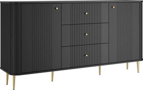 Komoda Vesper 160 cm z szufladami na nóżkach - czarny / złote nogi