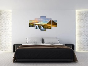 Zdjęcie góry i wodospadów na Islandii (125x70 cm)