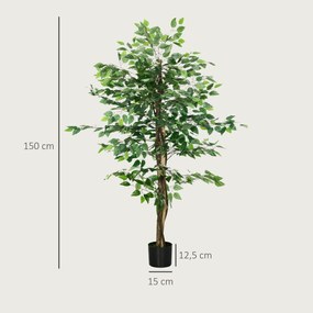 HOMCOM Sztuczny Ficus w Doniczce, Naturalny Wygląd, 150 cm Wysokości, Zielony