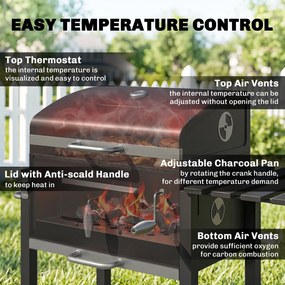 Outsunny Grill węglowy Smoker BBQ-Smoker, 1 półka, 1 uchwyt na ręcznik, 2 ruszty grillowe, 113 cm x 65 cm x 108 cm, Czarny