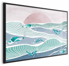 Plakat Ryby na falach 30x21 cm z ramą czarną bez marginesu ARTGEIST B