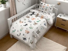 PrzytulneMieszkanie.pl PrzytulneMieszkanie.pl Bawełniana pościel do łóżeczka ANIMAL ALPHABET biała Rozmiar pościeli: 45 x 65 cm | 90 x 135 cm