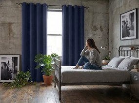 Granatowa zasłona OXFORD 140x250 cm Zawieszanie: Taśma z wiązaniami