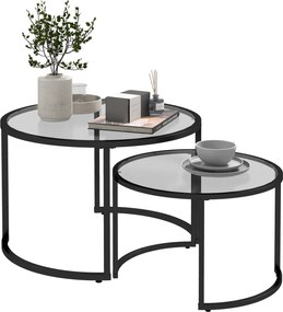 HOMCOM Zestaw Stolików Pomocniczych, 2 Stoliki, Ø70 &amp; Ø54 cm, Hartowane szkło, Czarna metalowa ram | Aosom PL