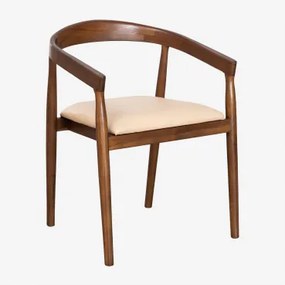 Zestaw 2 Krzeseł Jadalnianych Z Podłokietnikami Z Drewna Tekowego I Skóry Visby Beige Vintage - Sklum