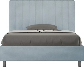 Łóżko wyposażone w stelaż z listwami tapicerowane 120x200 microfibra błękitny Agueda