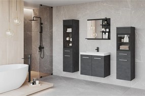 Komplet łazienkowy z LED, wiszące meble z umywalką, 2 słupki i lustro z półkami, antracyt matera