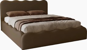 Emporius Wave łóżko dwuosobowe 180x200 cm - łóżko z pojemnikiem, łóżko tapicerowane 180x200 do sypialni - tkanina aksamitna, ciemnobrązowy (Elegance 6)