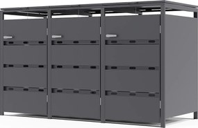 Osłona na śmietnik z ocynkowanej stali w kolorze antracytowym - 0,6 mm - 3 kosze po 240L - S200 x G80 x W116 cm - LOKAFA