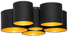 Plafon / Lampy sufitowe czarny ze złotym wnętrzem 6-świateł - Multidrum Nowoczesny Oswietlenie wewnetrzne