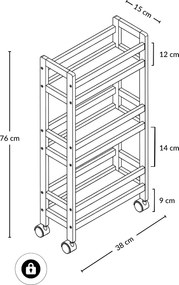 Wąski regał łazienkowy na kółkach, 3 półki KLUK, 76 cm