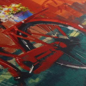 Obraz czerwonego koła, malowanie akrylowe (z zegarem) (90x30 cm)
