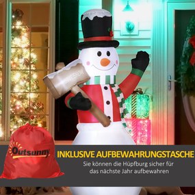 Outsunny Dekoracja Bożonarodzeniowa, Bałwanek z Tabliczką, nadmuchiwany, duży, w zestawie z dmuchawą, 103 długość x 70 szerokość x 180 wysokość cm
