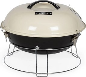 Przenośny grill węglowy Livoo DOC301 ø34 cm, stal emaliowana beżowa z wentylowaną pokrywą i uchwytem