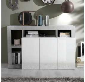 Komoda LENOR – biała/szara (wykończenie betonowe)