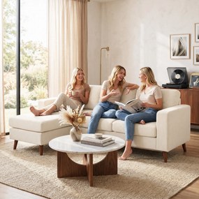 HOMCOM Narożnik 192 cm L-kształt 3-osobowa sofa z odwracalnym szezlongiem, wygląd sztruksu, do małych pomieszczeń, kremowo-biały | Aosom PL