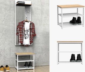 Loftowy taboret z półkami na buty Loft LT1, biały/dąb wotan