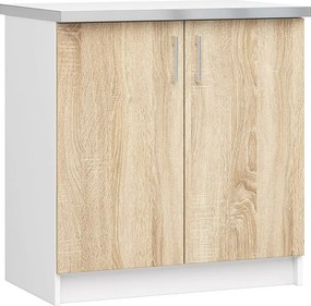 Szafka kuchenna AKORD LIMA S80 z blatem Biała 80 cm 2 drzwi kolor Dąb Sonoma mat 2 półki 80x44,5x82 cm