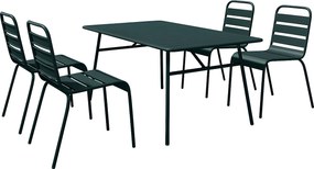 Zestaw mebli jadalnianych ogrodowych z metalu - stół o dł. 160 cm i 4 sztaplowane krzesła - Butelkowa zieleń - MIRMANDE marki MYLIA
