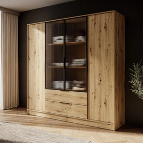 Szafa CATERINA - Dąb artisan / Bez lustra / Ryflowany środek / Półki