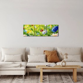 Obraz kwitnącej łąki, obraz olejny (z zegarem) (90x30 cm)