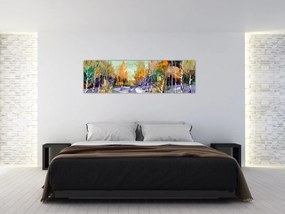 Obraz - Zaśnieżona ścieżka przez las, obraz olejny (170x50 cm)
