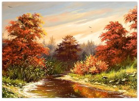 Obraz rzeki w jesiennym krajobrazie, obraz olejny (70x50 cm)