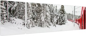 Obraz - Pociąg w zaśnieżonym krajobrazie (170x50 cm)