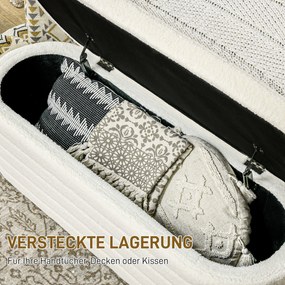 HOMCOM Ławka z miejscem do przechowywania, polar Teddy, 116x41x40,5cm, kremowa