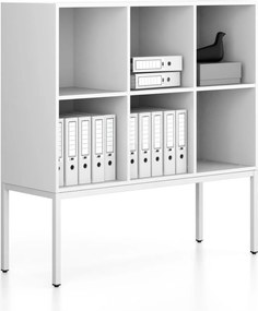 Regał FRAME, niski, z białą podstawą, 1299 x 450 x 1331 mm, biały