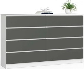 Komoda AKORD K160 Biała 160 cm 8 szuflad kolor Grafit Szary mat 160x40x99 cm