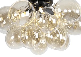 Designerska lampa sufitowa czarna z bursztynowym szkłem 4-światłowa - UvasDesignerski Oswietlenie wewnetrzne