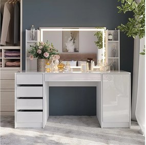 Stół toaletowy biały/biały wysoki połysk 158.2x50.1x76 sherry