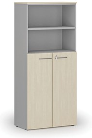 Szafa biurowa kombinowana PRIMO GRAY, drzwi na 3 poziomach, 800 x 420 x 1781 mm, szary/brzoza