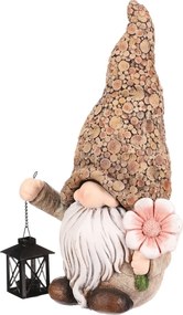 Skrzat z kwiatkiem i lampionem na świeczkę,poliresina, 30 x 20 x 50 cm