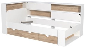 Łóżko 90 x 190 cm z ze skrzynią - Kolor: Biały i naturalny - TAMADU