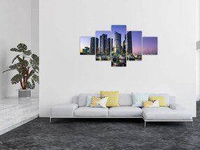 Obraz jachtów i drapaczy chmur (125x70 cm)
