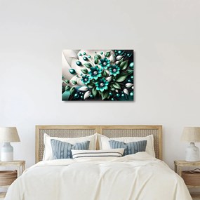Obraz na szkle - 3D turkusowe kwiaty (70x50 cm)