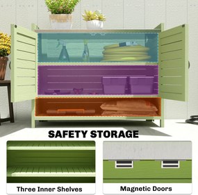 Outsunny Stół do sadzenia z szafką z drewna, szafka ogrodowa z ocynkowanym blatem, 3 półki, 88x40x70,5cm, zielony | Aosom PL