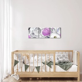 Obraz abstrakcji 3D z kołami i kwiatami (z zegarem) (90x30 cm)