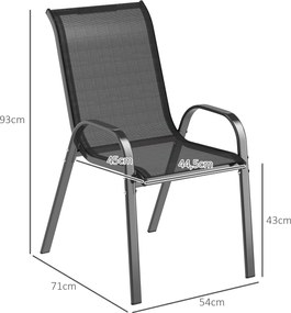 Outsunny Zestaw 4 składanych krzeseł ogrodowych, stalowe krzesła z podłokietnikami i oparciem, max obciążenie 120 kg, czarne | Aosom PL