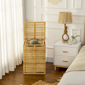 HOMCOM Kosz na Bieliznę z Bambusa 63 L z Pokrywą i Wyjmowanym Workiem 44 x 37 x 62,5 cm, Drewno Naturalne