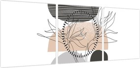 Obraz - Line art flowers N⁰2 (z zegarem) (90x30 cm)
