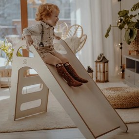 Drewniana zjeżdżalnia dla dziecka do pokoju 87x46cm montessori, biała - meowbaby®
