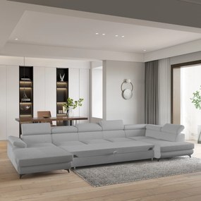 Masseno Narożnik MONTIVA z funkcją spania i pojemnikiem na pościel Narozniki U, Rozkładana sofa - Jasnoszary, QUELLE 83