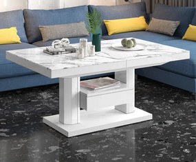 Nowoczesny ławostół z półką i szufladą Quadro Max marmur/biały